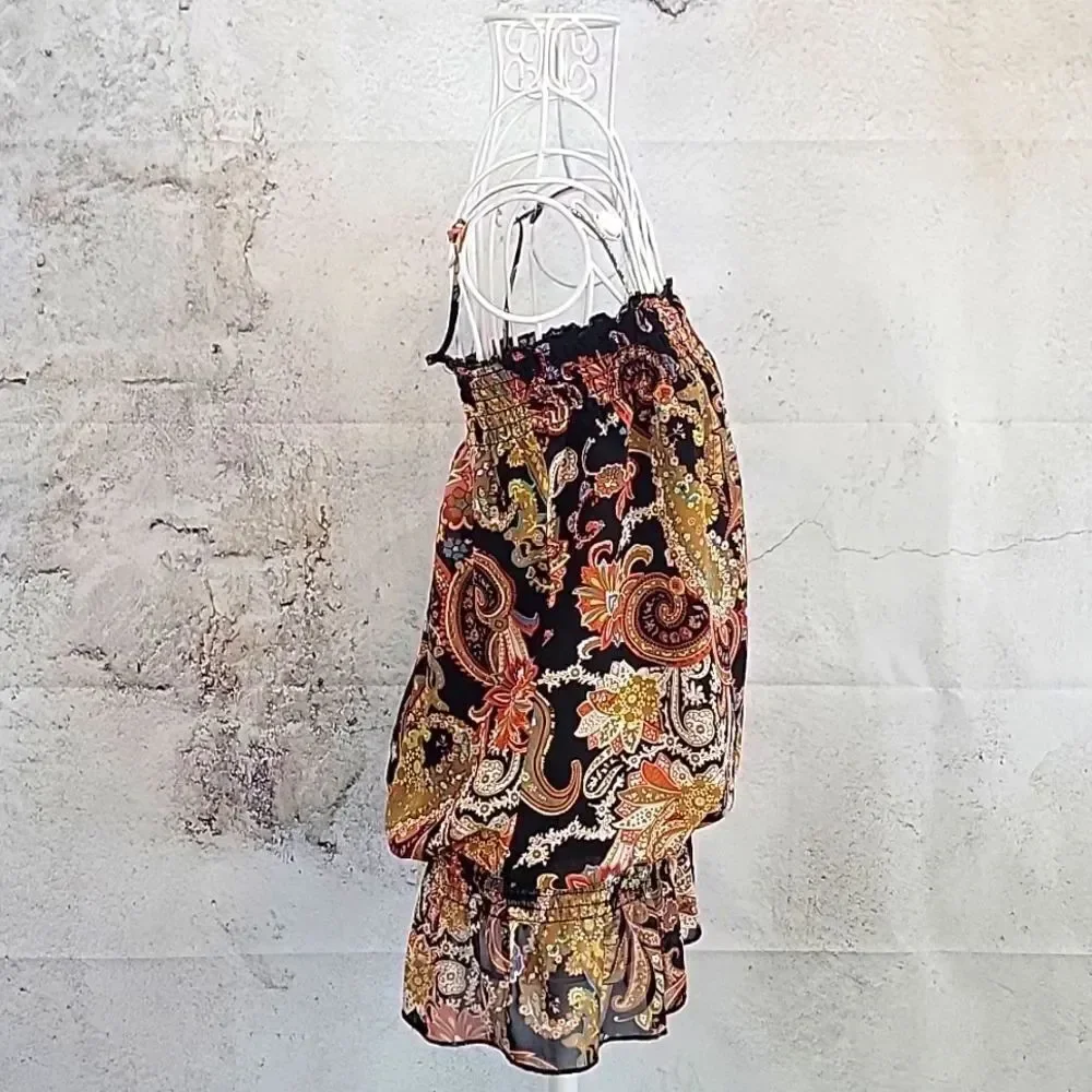 Trixxi Floral Square Top Boho Paisley Print Womens Size M